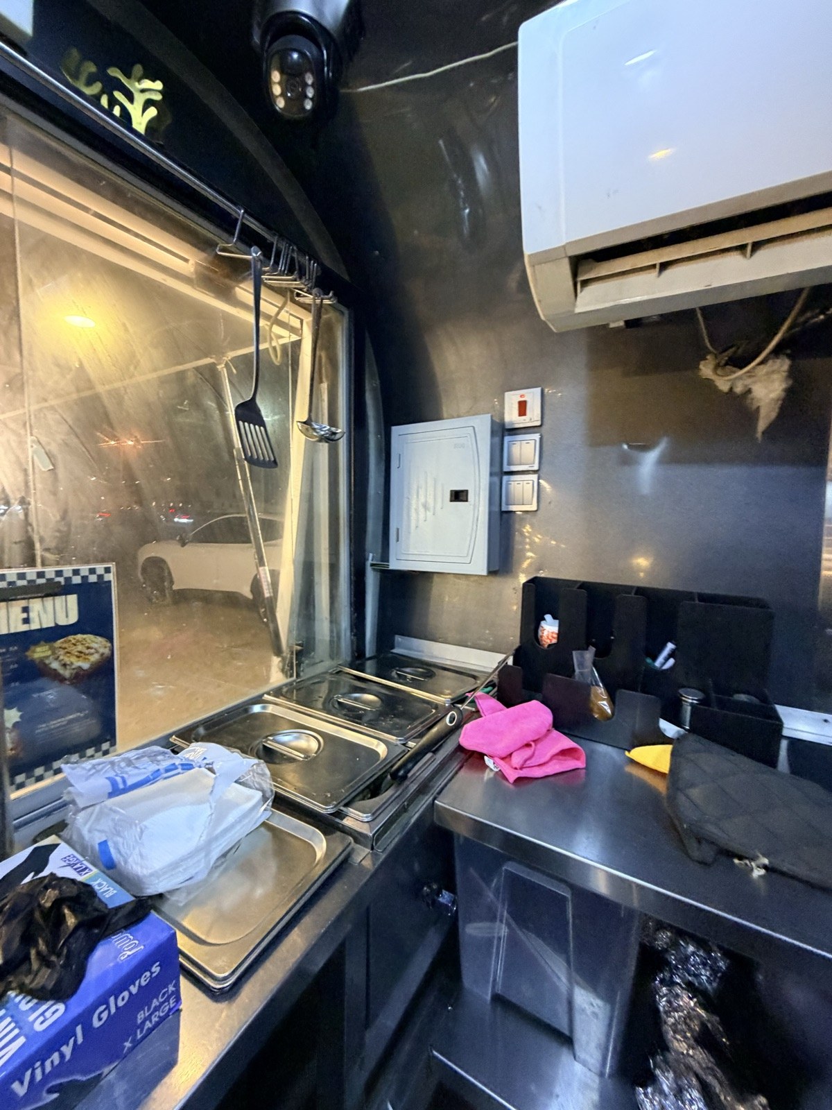 The topping and prep station inside the Spudlicious truck